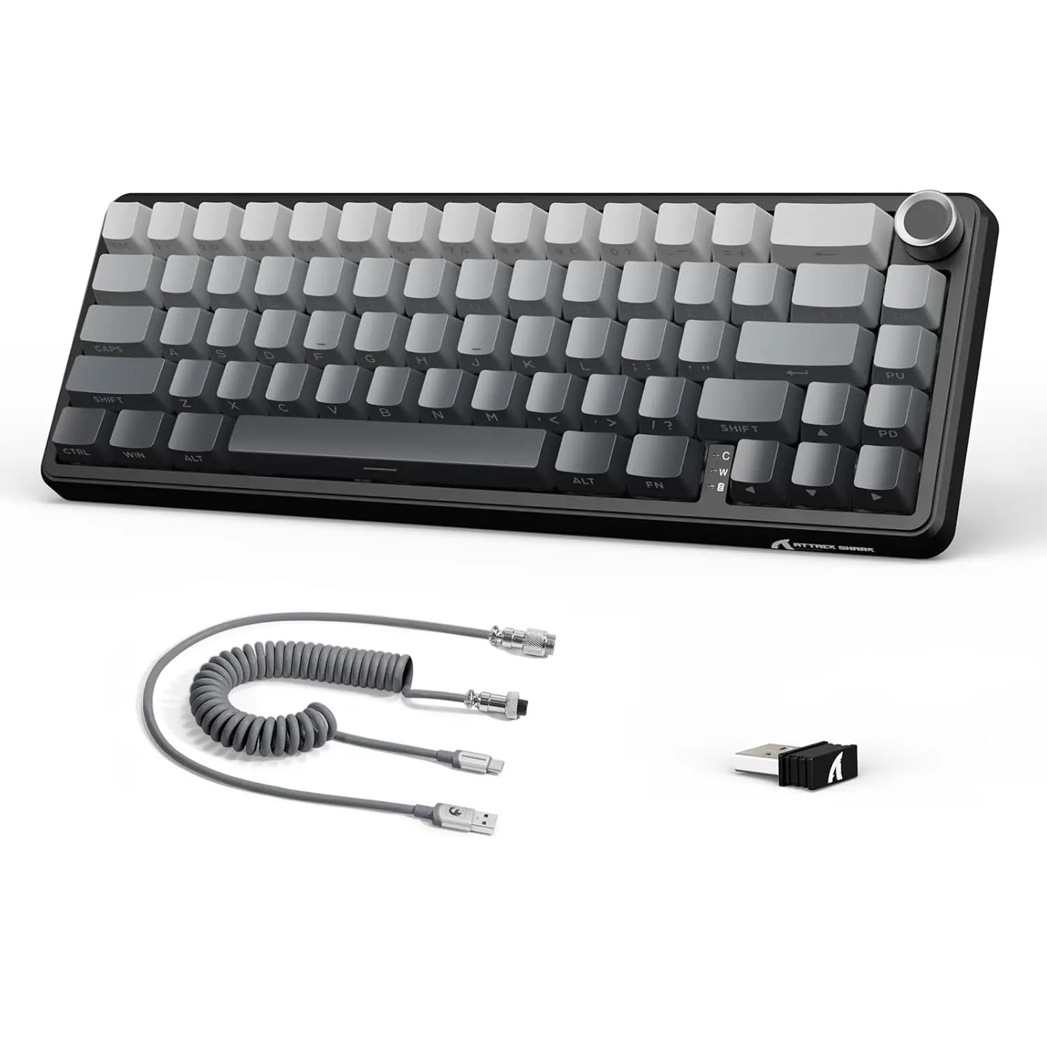 ATTACK SHARK X66 60% Wireless Mechanical Gaming Keyboard with Knob,Gasket Hot Swappable Custom Keyboard with 5-Layer Padding,Side Printed PBT Keycaps,3-mode RGB Keyboard with Coiled Cable