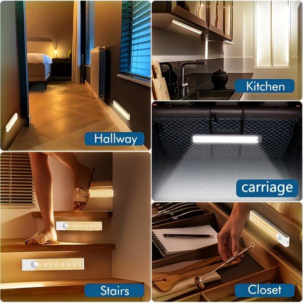 LED Motion Sensor Cabinet Lights USB Rechargeable Dimmable 3 Modes Wireless Night Light for Bedroom Stair Kitchen Office Bedside Cabinet Lighting