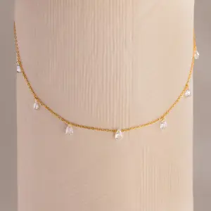 Diamond Drop Station Necklace by Caitlyn Minimalist - Crystal Teardrop Charm Necklace - Elegant Wedding Jewelry - Maid of Honor Gift