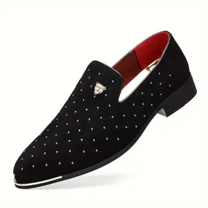 Plus Size Men's Solid Color Slip On Low Heel Loafer Shoes, Comfy Non Slip Durable Rubber Sole Fabric Dress Shoes, Men's Footwear Slipon Boy