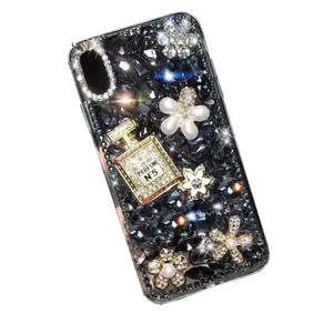 Luxury Perfume Bottle Inspired Crystal Studded iPhone Case for Women Compatible with iPhone 17 Pro Max 16 15 14 Series Sparkling Diamond Protection