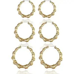 Veliora Gift S Bamboo  for Women 90s Outfits for Women Gold Large Bamboo Hoop  Hip Hop Style Jewelry Gifts Party Custom 90s Accessories Juneteenth Shirts Outfit Retro Round Earrings Set y2k friendship bracelets money