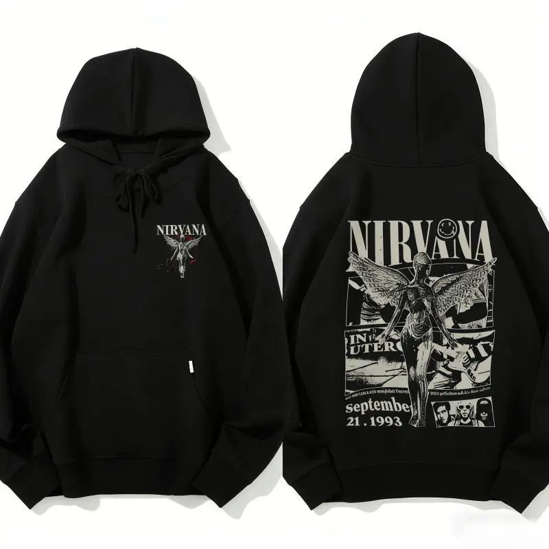 Vintage Retro Nirvana Band Hoodie Music Graphic Pullover Rock Band Hoodie Retro Music Hoodie, Unisex Oversized Hoodie
