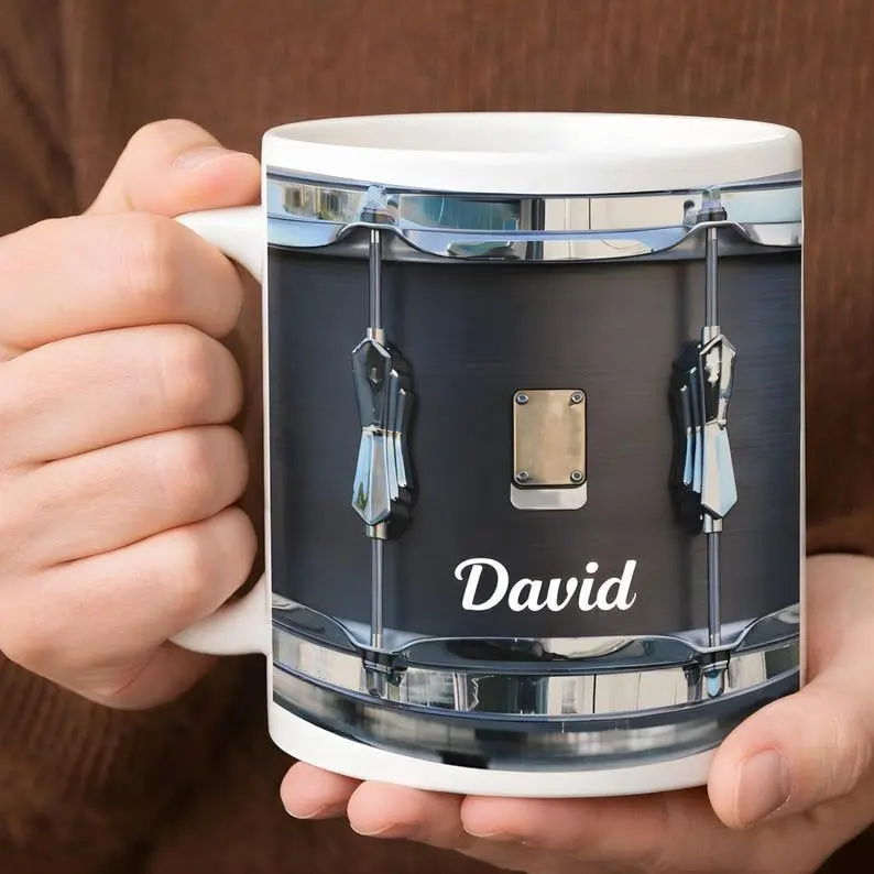 Personalized Drummer Mug, Custom Vintage Drumming Coffee Cup, Drummer Gift