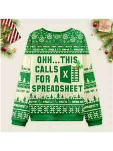 Excel Grid Knitted Sweater Round Neck Long Sleeve Christmas Pullover Men's Festive Ugly Sweater, Bright Prints