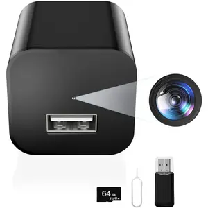 Mini Camera with 64G Card 1080P Small Security Camera Charger with Motion Detection for Indoor (No WiFi)