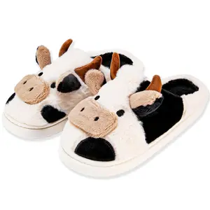 Cow Slippers for Women and Men, Fluffy Cute Cozy Cartoon Cow Cotton House Slipper Womens Milky Cows