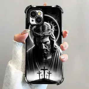 Suitable for [iPhone 13] Jesus transparent protective four-corner air cushion anti-fall mobile phone case transparent mobile phone case four-corner protective case 995