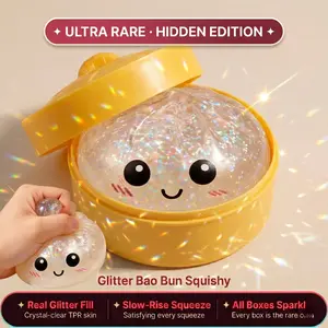 Viral Dumpling Squishy ULTRA RARE Iridescent Glitter Hidden Edition | Squishy Dumpling Dumpling Squishies Slow Rise Stress Relief Soft TPR Squeeze Ball Fidget Toy Sensory ASMR Satisfying Gift butter relief hand toy giant super solid squish