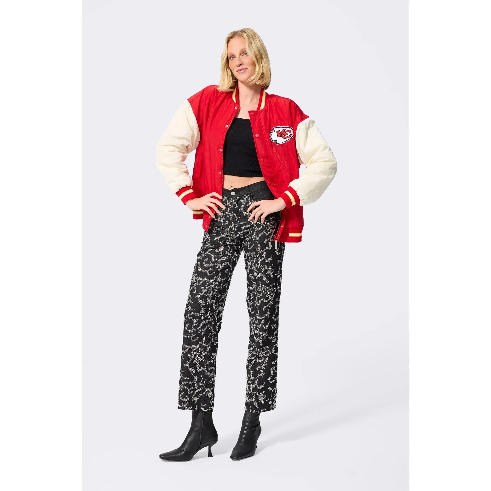 Kansas City Chiefs Bomber Jacket in Red and Sugar Swizzle