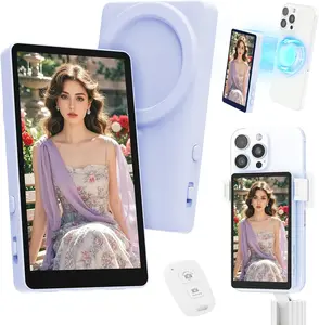 Vamvo Vlog Selfie Monitor Screen For IPhone, Magnetic Back Camera Monitor With Remote Control, 4K/1080P Wireless Screen Mirroring For Content Creator & TikTok, Compatible With IPhone & Android(Purple)