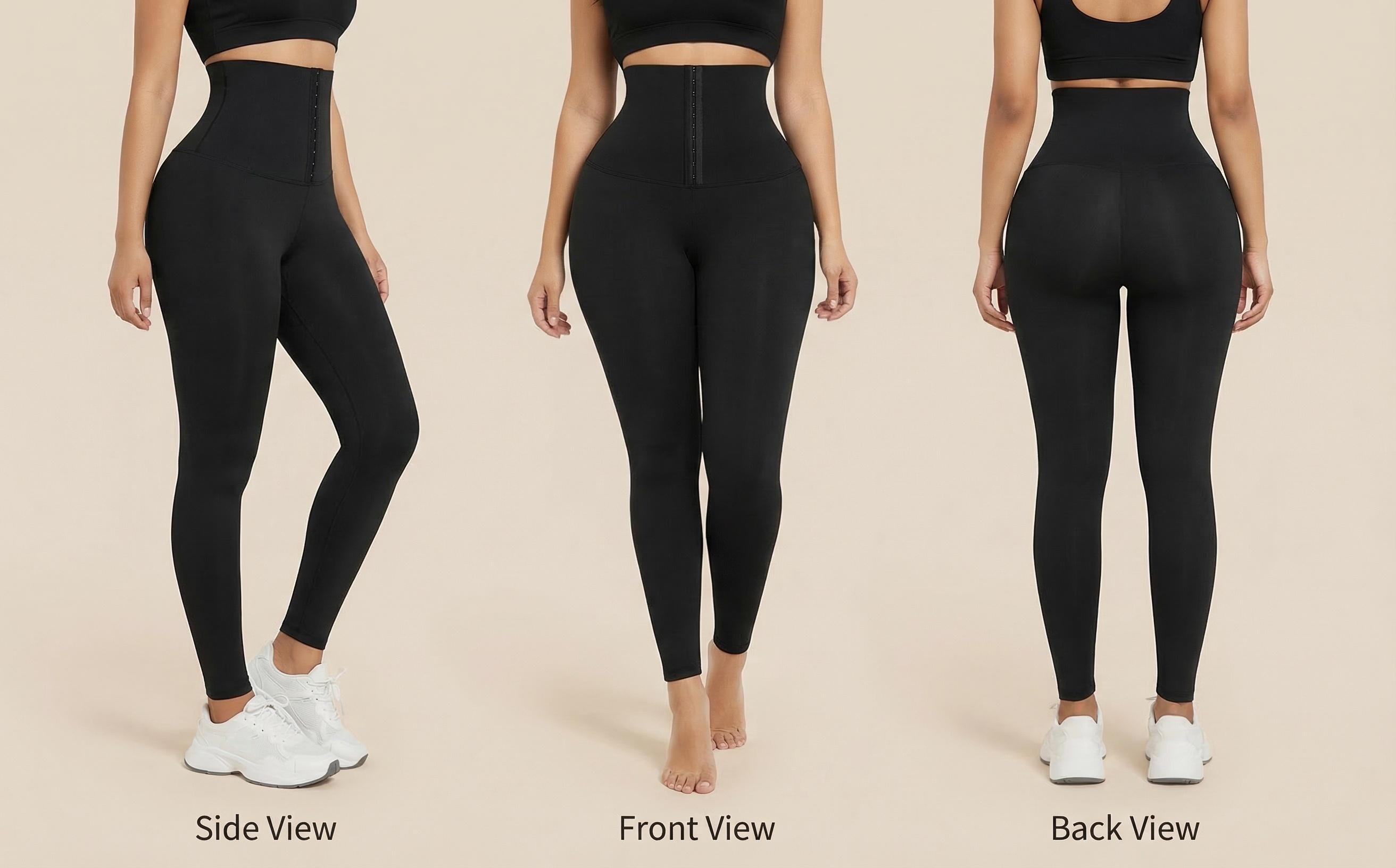Women's fitness pants with a corset, buttons to flatten the stomach, and a peach-shaped hip lift, high-waisted shaping leggings for yoga, suitable for wearing as pants
