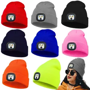 Unisex Knitted Hat with LED Light, Cat Eye LED Headlamp Cap, Ideal for Night Walking, Fishing, Camping, Hunting, Outdoor Fishing Cap