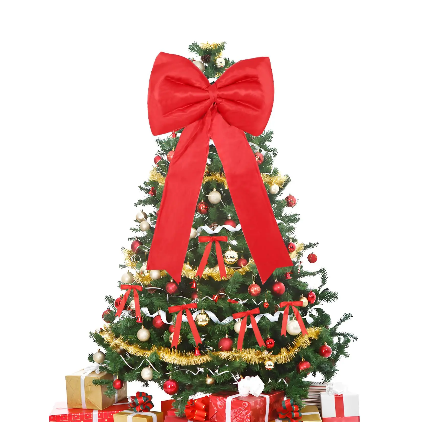 Christmas Decorations - 18 inch Big Christmas Bows & 24 Short Ribbon Bows for Xmas Tree - Giant Satin Bow for Tree Topper Window Mantle Wall Door Decor,Red,B
