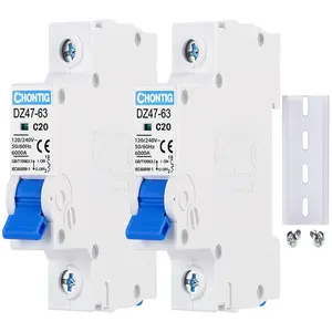 MCB C20 20A Miniature 1 Pole Circuit Breaker 2 Pack with DIN Rail Mount, 120V/240V AC Protection for Solar Panels, RV Power Center, Home Electrical Systems