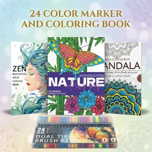 3pcs Digital Coloring Books Set with 24 Colors Markers - Nature & Mandala Themes, Beginner-Friendly, High-Quality Thick Paper, Stunning and Vivid Designs for Mindfulness & Leisure - Perfect Gift for Adults on Christmas, Valentine's Day & Holidays
