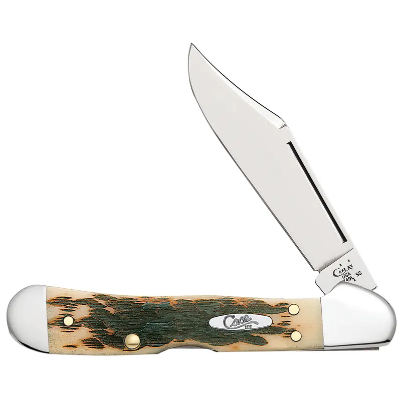 Case Peach Seed Jig Amber Bone Mini CopperLock Knife - Model 133