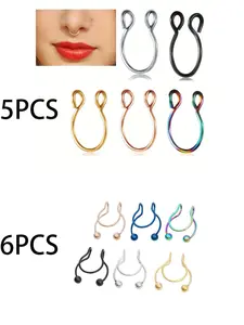Non-Piercing Nose Rings Set, Fashionable No Piercing Nose Clips, 5 Pieces/6 Pieces, Stylish Accessories for Nasal Piercings, Non Piercing Jewelry