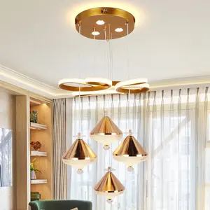 4 Head  Crystal Chandelier 3 Color LED Pendant Light Adjustable Height Modern Ceiling Lamp for Dining Room Bedroom Living Room Home Decor Warm Gold Aesthetic & Premium Materials