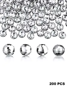 200pcs 8mm Disco Ball Beads, Silver Color Reflective Mirror Balls, Mini Disco Ball Jewelry for Bracelets, Necklaces, Earrings, DIY Crafts, Bead Charms