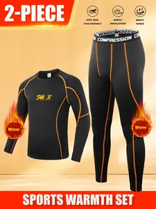 Men's 2-Piece Compression Long-Sleeve Sports Tight-Fitting Workout Clothing Fabric Sweat-wicking Cooling Quick-Drying 60089