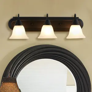 3-Light Bathroom Light Fixtures, 2 Pack, 24" Bathroom Vanity Light with Glass Shade, Classic Style Wall Sconces for Bathroom / Powder Rooms, Black Lamp Decorative
