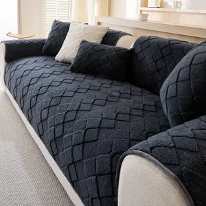 1pc Modern Plush Diamond Pattern Sofa Cover, Dustproof Sofa Slipcover, Dustproof, Pet Friendly Polyester Fabric, Soft Texture, Suitable for L-Shaped Sofas