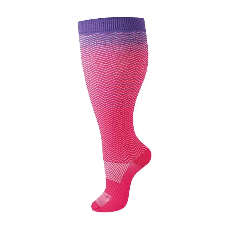 2 Pairs Plus Size Compression Socks, Colorful Gradient High Stretch Elastic Socks for Fitness & Wide Calf Support, Animal Print