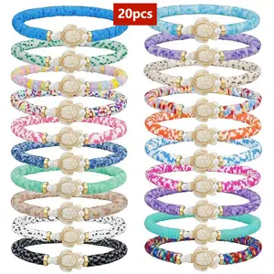 20pcs Boho Chic Handmade Polymer Clay Beaded Stretch Bracelets, Multi-Colored Sea Turtle Stackable Summer Beach Jewelry, Ideal Gift For Men And Women, Turtle Decor, Beach Accessories, Casual Wear, Bohemian Style, Handmade Bracelets