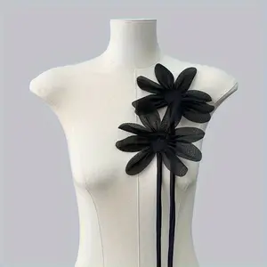 4pcs 3D Mesh Flower Appliques - Elegant, Black & Beige, Perfect for Wedding Dress Embellishments, Formal Attire & Decorations, Floral Appliques