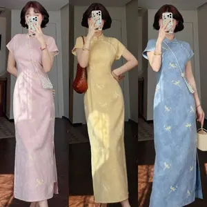 Summer new Chinese style improved small dragonfly print chic with rotator sleeves summer new women's cheongsam