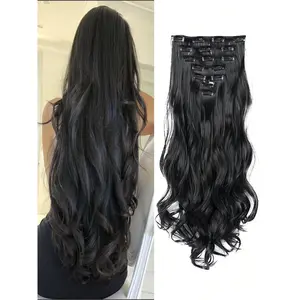 18-30 Inches 16 Clip Black Natural Daily Long Curly Hair Extensions Seven-Piece Set For Women