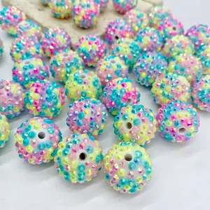 50pcs/100pcs 20mm unicon Colorful Rhinestone Beads Round Spacer Beads for Jewelry Bracelet Necklace Pen Bag Chain Making Crafts Supplies