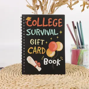 Premium Spiral-Bound College Survival Gift Card Book, College Essentials – Durable Coil Binding, Black Cover with Graduation-Themed Art, Spacious Pockets for Gift Cards, Cash & Notes, Perfect Graduation Gift for College Students, Ideal for Organizi
