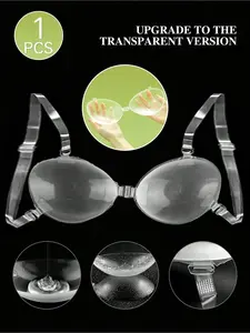 Transparent silicone invisible bra, suitable for women, sticky nipple cover, gathers breasts and prevents outward expansion, suitable for use in hot springs and on beaches. Transparent backless lifting bra with detachable shoulder straps, Casual