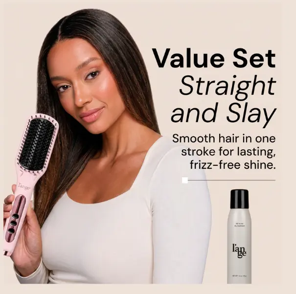 L'ANGE HAIR - Le Vite Ceramic Brush & Déjà Vu Dry Shampoo Styling Kit for Straightening Curly Hair, Reduces Frizz with Negative Ion Technology - Unisex Smooth Styling Tool, 3oz Set, Hair Styling, Silky Straight Hair
