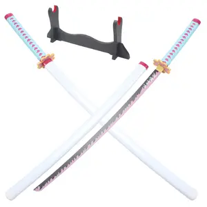 ELERVINO Real Demon Slayer Cosplay Sword Kanroji Mitsuri 41 inches with Wooden Holder Stand Display Anime Fans for Halloween Role Playing Props Cosplay Collection Decoration Christmas Gift Birthday New Year