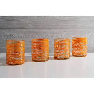 Mexican Handblown Glasses - Orange Swirl - Set of 4
