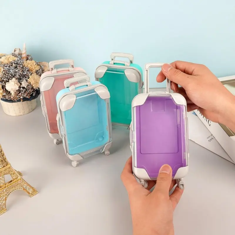 5pcs mini suitcase party storage box, desktop jewelry storage box, Home jewelry organizer, Jewelry Storage Unit, Clear Storage transparent suitcase with wheel design, can store small items, suitable for travel, birthday parties, party gifts