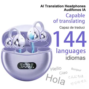 Ai Real-Time Translation Earbuds, Lightweight Clip-On Design with 144 Language Support, Three-In-One Wireless Bluetooth-compatible Headset with Noise Cancellation BT V5.49