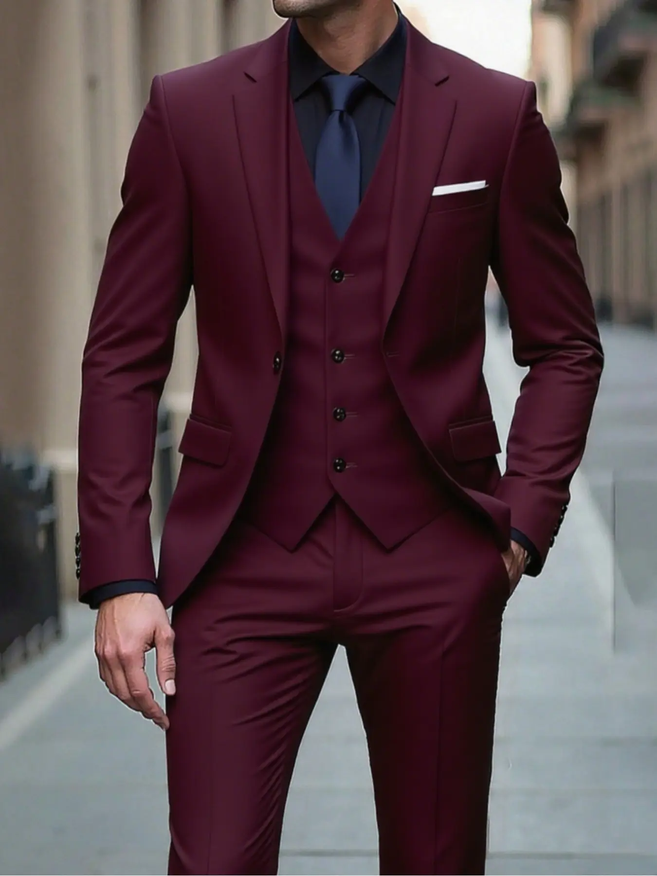 Elegant Men's 3pcs Suit- Slim Fit Tuxedo Set for Weddings& Formal Occasions, Black Suit with White Shirt& Pants, Perfect for Office Meetings and Elegant Events, Formal Attire | Slim Fit Suit | Durable Wedding Wea
