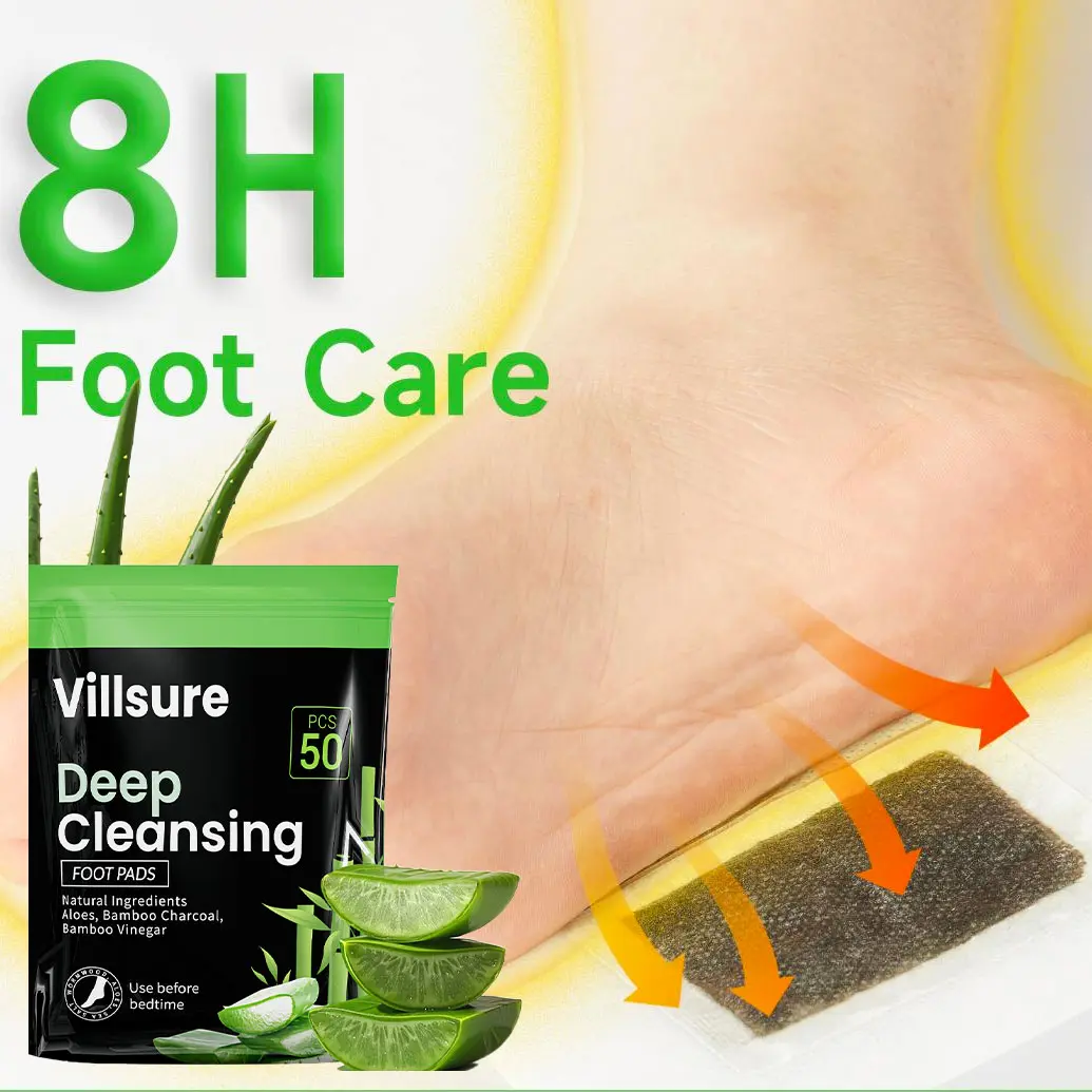 Villsure Deep Cleansing Foot Pads - 50 Patches Pack | Natural Herbal Detox with Aloe, Sea Salt & Tourmaline | Relieve Fatigue, Improve Sleep Quality, Cleanse Body & Mind | Adhesive Foot Care Sheets for Men & Women, Perfect Night Routine