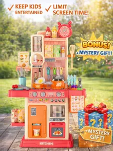 King Size Pretend Play Kitchen Toys for Kids - 46PCS with Cooking Stove, Steam, Play Sink, Sound & Light Effects, Realistic Kitchen Accessories mini party little girl