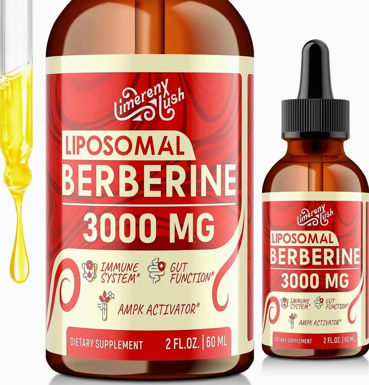 Liposomal Berberine Supplement - 3000mg Berberine Complex Activating AMPK & GLP-1, Berberine HCL Liquid Drop with Ceylon Cinnamon, Green Tea, Bitter Melon, Turmeric and Prebiotic Blend for Women & Men