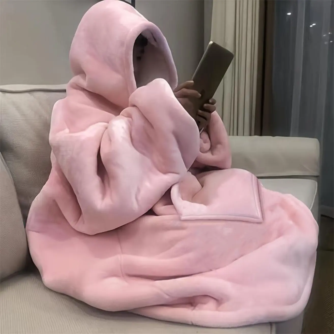Cozy Oversized Hoodie Blanket, Super Soft Reversible Fleece Wearable Sweatshirt with Kangaroo Pocket, Bohemian Style Long Sleeve Pullover, Machine Washable Warm Gift for Winter & Christmas