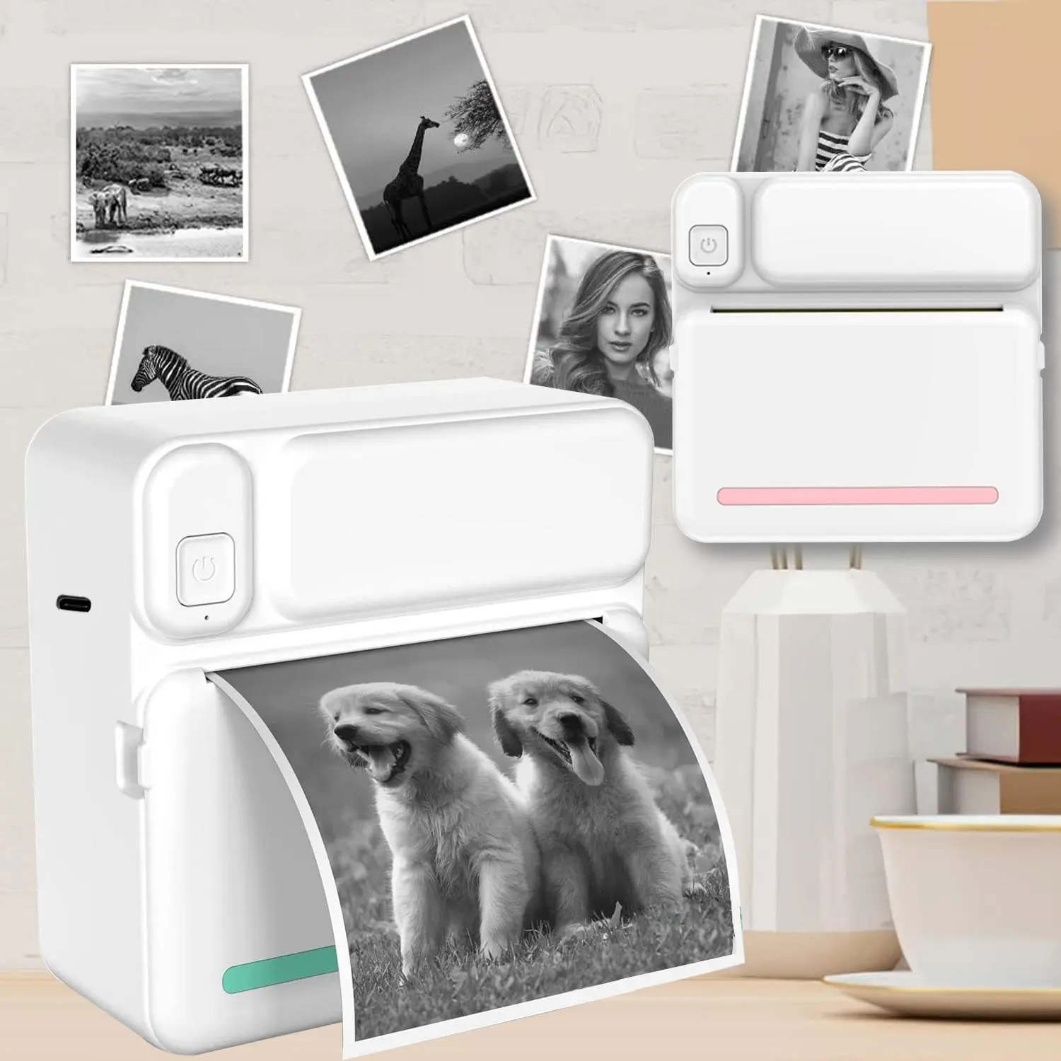 Portable Mini Sticker Printer, Inkless Pocket Printer, Mini Photo Printer, Instant Picture Printer, Portable Instant Print, Inkless Printing, Compatible with iOS & Android, Office Supplies