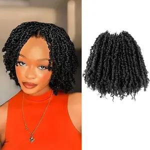 8 Inch 10 Packs Yanky Twist Crochet Hair Pre-twisted Natural Black Kinky Mini Spring Twist Small Curly Senegalese Twist Braids (1B)