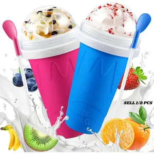 Frozen Magic Slushie Cup | Squeeze Slushy Maker Cup DIY Frozen Drinks for Juice Milk Ice Cream | Summer Must Have Cool Gadget with Lid & Straw