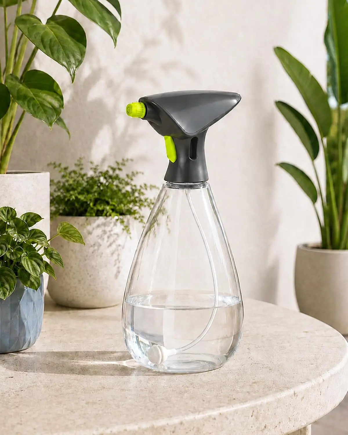 Bamworld Electric Spray Bottle Battery Powered 360° Handheld | Sprayer Clear Plastic Watering Mister for Indoor Outdoor Plants 1L Capacity Home Garden Spraying Tool