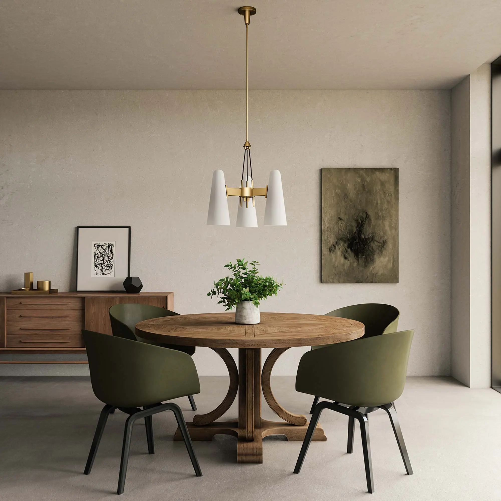 Modway Beacon 3-Light Pendant Light in Opal Satin Brass